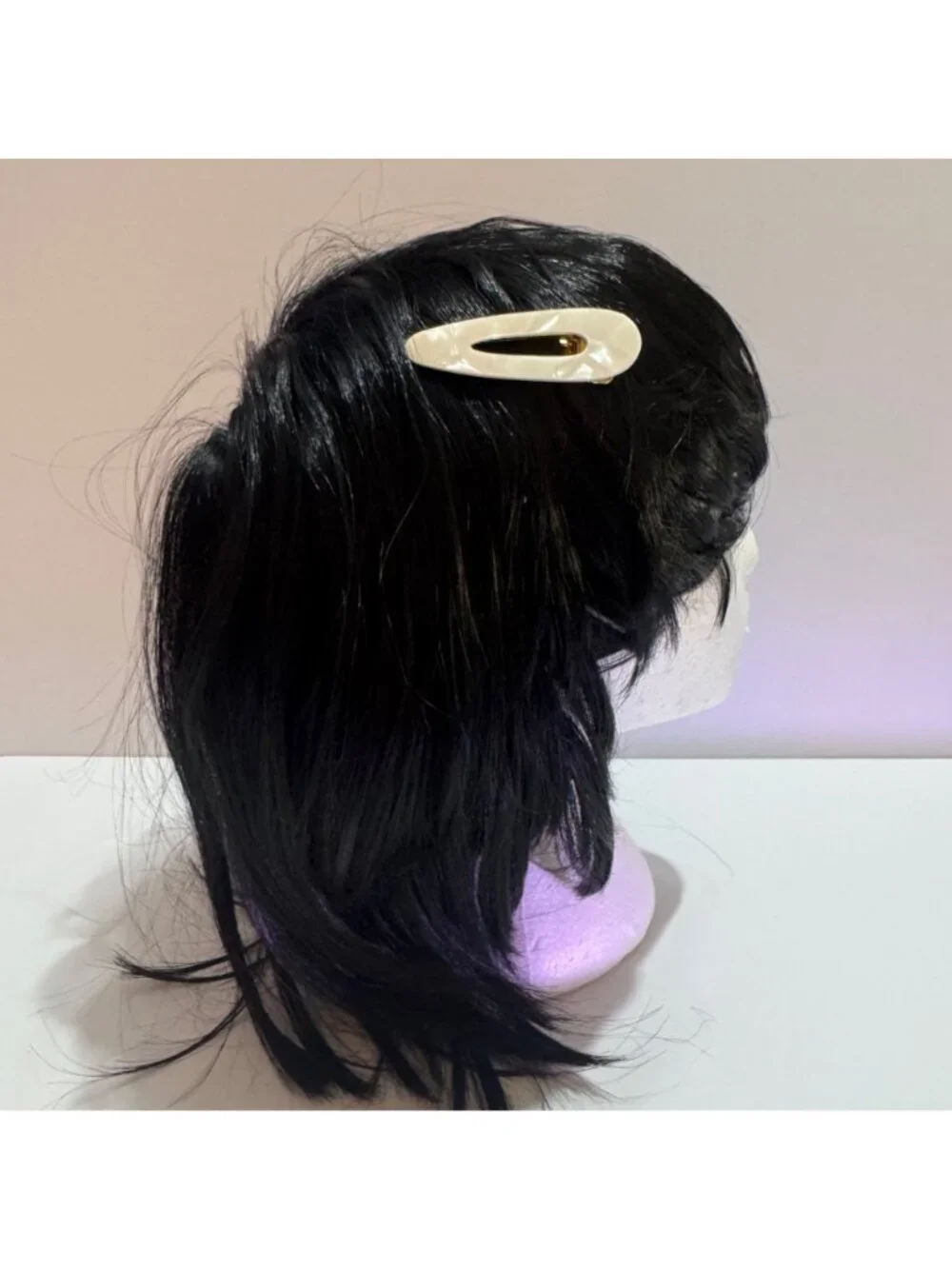 Pearlescent Hair Clip Gold Metal Snap Barrette Elegant Oval Design